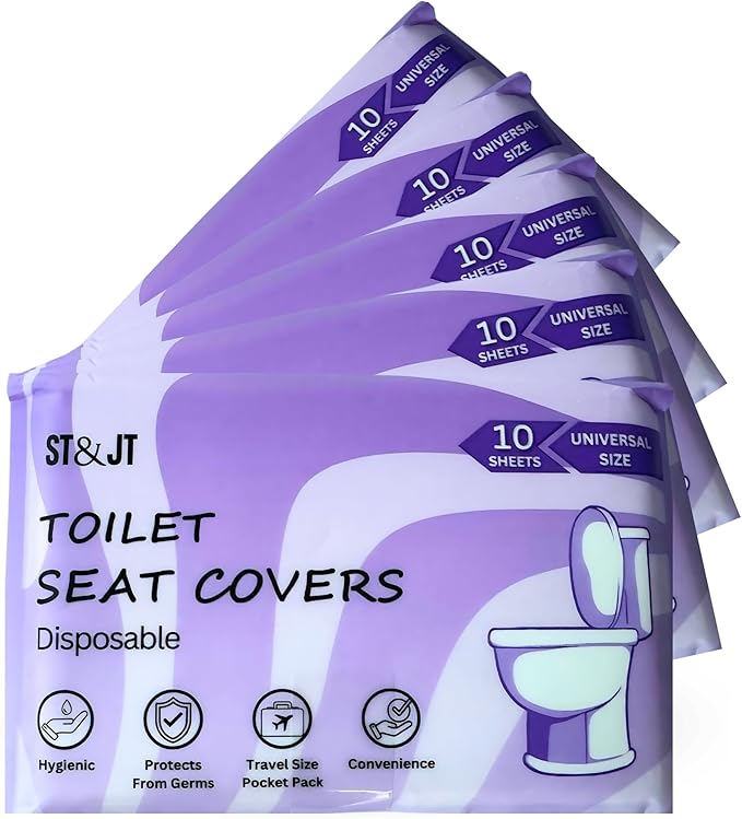 ST&JT Disposable Toilet Seat Covers - Biodegradable, Extra-Large, Eco-Friendly – Travel Toilet Seat Covers Disposable Flushable - Hygienic Protection for Adults & Kids in Public Restrooms (100 Pack)