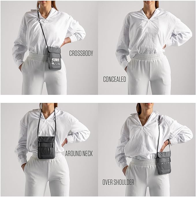 VENTURE 4TH Passport Holder Neck Wallet with RFID Blocking Nylon Lining - Hidden Neck Pouch for Travel (Sleek Silver)