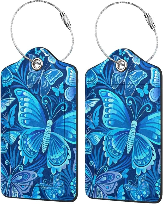 2 Pack Luggage Tag for Suitcase, Cute Unique Leather Suitcase Tags Identifiers with Privacy Name Address Labels & Durable Steel Loop for Women Men Travel