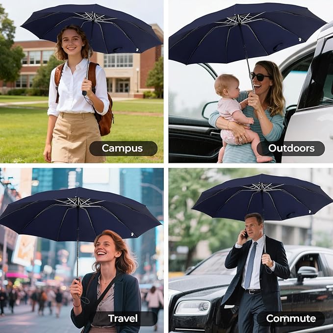 Compact Inverted Travel Umbrella, Automatic Open Close, 9-Rib 46 Inch Windproof Umbrella, Waterproof UPF 50+, Portable Umbrellas for Men, Women, Travel, and Daily Use