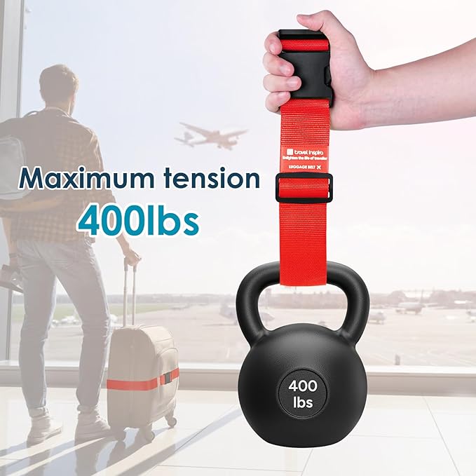 Travel Inspira Luggage Straps for Suitcases, Adjustable Suitcase Strap, TSA Approved Luggage Straps - Secure Your Luggage Safely During Travel Red (4 Pack)