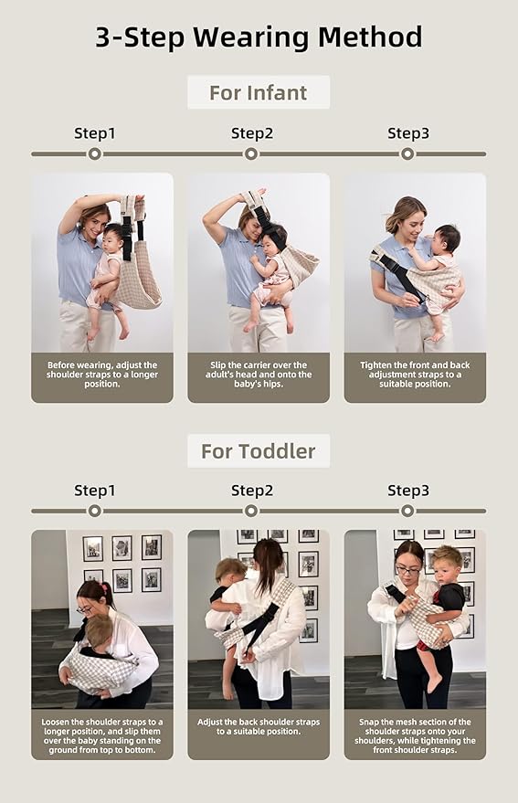 Baby Sling Carrier Newborn to Toddler, 2025 Upgraded Houndstooth Baby Sling Toddler Carrier, Premium Cotton Linen Adjustable Shoulder Strap