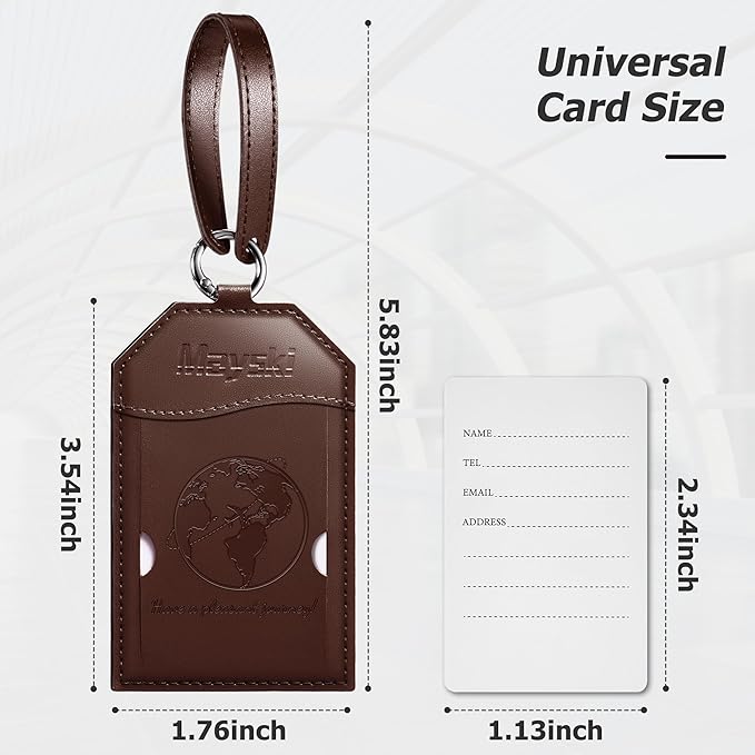 Mayski Luggage Tags for Suitcases 3 Pack Suitcase Bag Tags, TSA Approved, Metal Buckle, Bag Tags with Name ID Card Travel Essentials, Brown Global