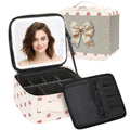Makeup Bag With LED Mirror, Travel Makeup Case with Light up Mirror Fashion Cute Cosmetic Bag with 3 Color Lighted Portable Organizer Case with Adjustable Dividers （Strawberry/Beige,Small）
