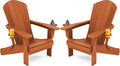 SERWALL Adirondack Chair with Cup Holders - Composite Adirondack Chairs Set of 2 HDPE Outdoor Chairs All Weather Use- Orange
