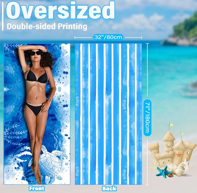 Lightweight Thin Microfiber Beach Towel Sand Free Quick Dry Absorbent Compact Soft Pool Swim Travel Towels Extra Large Oversized Beach Accessories Packable Essentials Stuff Gifts for Adult