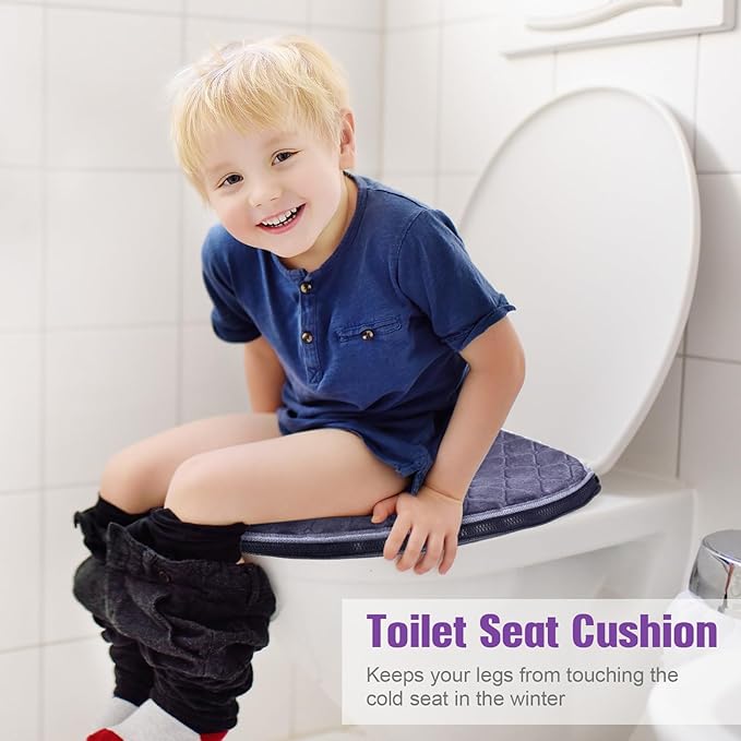 Riakrum 4 Pcs Toilet Seat Covers Pads for Bathroom Comfortable Toilet Seat Cushion Cover Soft Thicker Warmer Washable Pad with Zipper Home Reusable(Modern,Gray, Violet, Red, Brown)