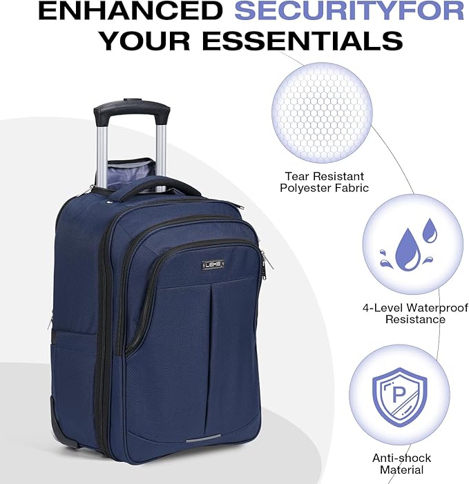 Rolling Backpack for Adults,18 Inch Waterproof Carry on Backpack with Wheels,Wheeled Backpack Carry on Luggage,Trolley Laptop Backpack with Wheels, Navy Blue Large