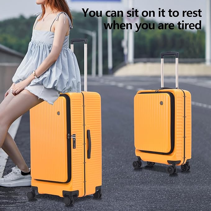 2 pieces 20/29 Aluminum Frame Carry On and Checked Luggage Set with Side Opening, Lightweight Hardshell ABS+PC Trunk Suitcase with TSA Lock, 360° Universal Wheels & Adjustable Handle, Orange