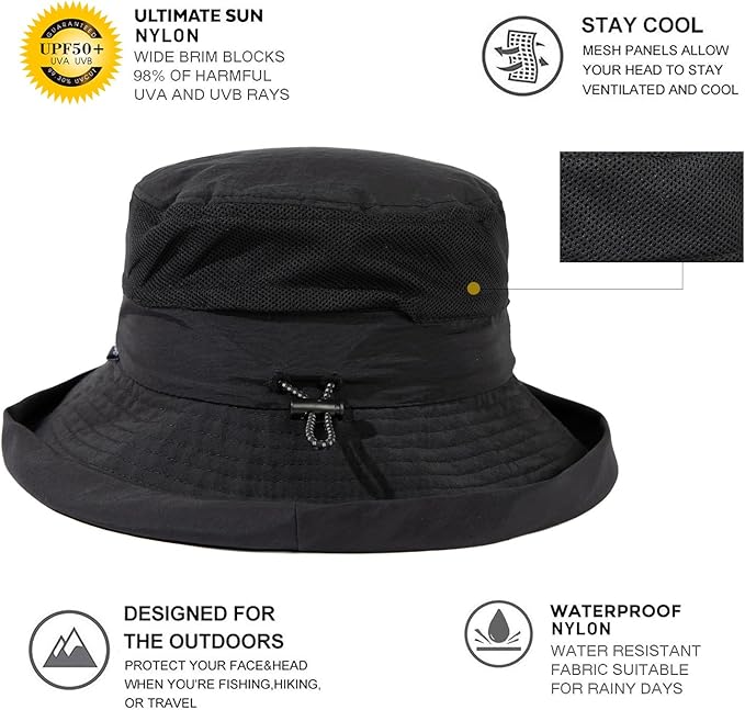 TOP-EX XL/XXL Women’s Wide Brim Bucket Sun Hat with Ponytail Hole UPF 50 Summer Packable Sunhat for Travel Beach Outdoor