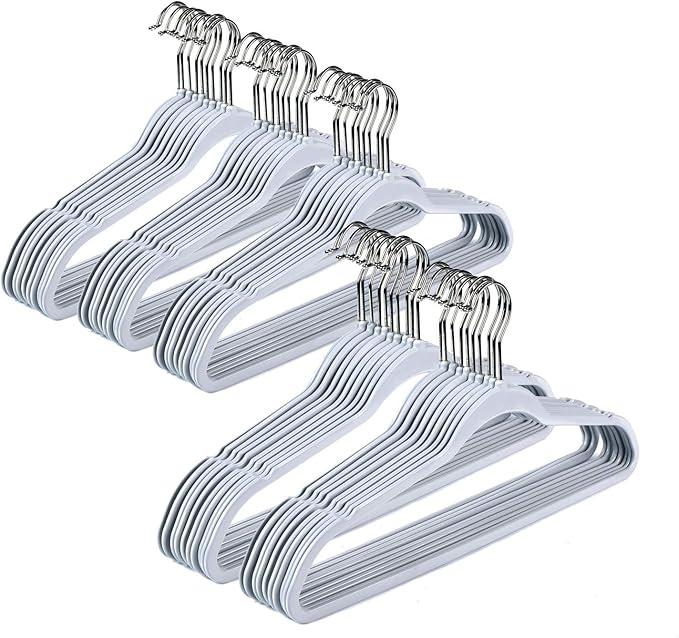 Quality Hangers Clothes Set 50 Pack - Non-Velvet Plastic for Clothes - Heavy Duty Coat Set - Space-Saving Closet With Chrome Swivel Hook, Functional Non-Flocked, Gray