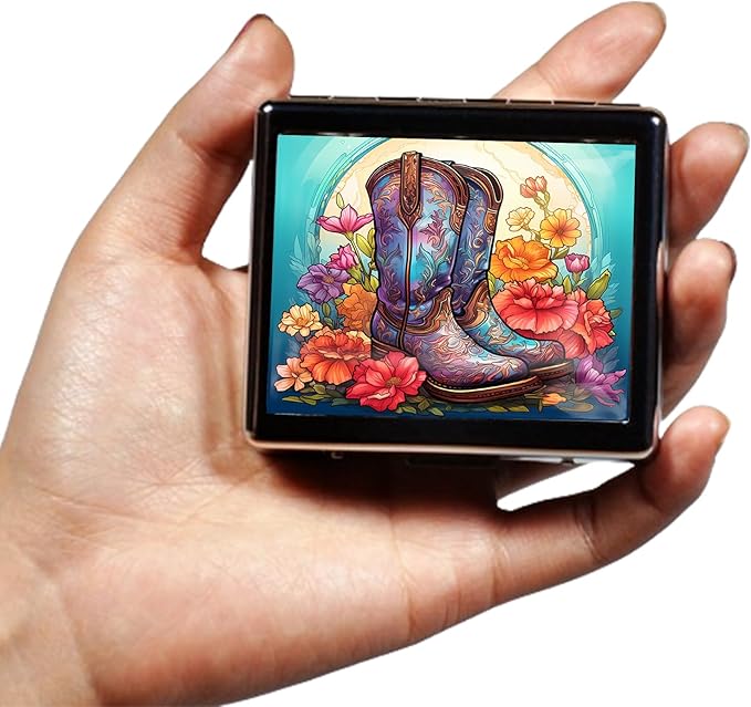 Silver Vintage Pill Box 7 Day Metal Pill Box with Mirror and 8 Compartments Cute Travel Pill Organizer for Purse (Western Boots)