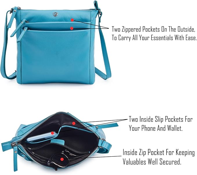 Small Soft Genuine Leather Crossbody Purse Women’s Sling Crossover Shoulder Travel Handbag with Triple Zipper