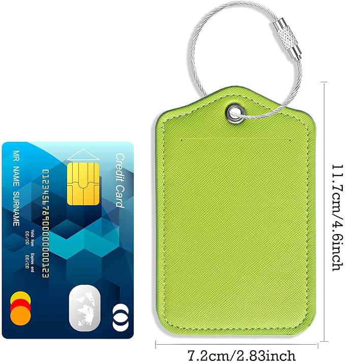 Luggage Tags for Suitcases-Leather Luggage Tag 4 Pack with Loops Cute Bag/Backpack/Suitcase Tags Travel Essentials for Flying (Limegreen)