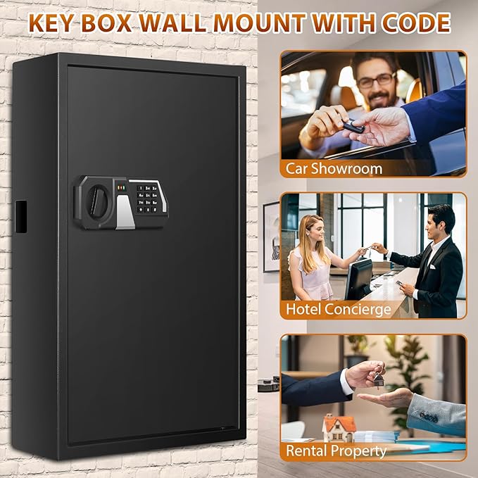 144 Keys Fireproof Cabinet Safe With Adjustable Hook Plates and Tags, Anti-Theft Lock Box Wall Mount With Combination Lock, Organizer for Home Office Garage