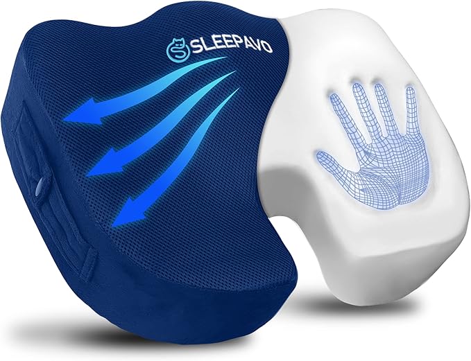 Sleepavo Office Chair Cushion - Seat Cushion for Tailbone Pain Relief - Butt Pillow for Coccyx, Sciatica, and Lower Back Pain - Orthopedic Chair Pad for Lumbar Support in Office Desk (Navy Blue)