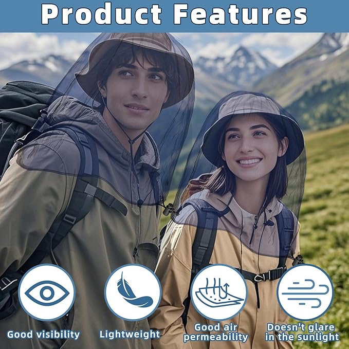 Oversized Mosquito Net 42 x 25 Inches Ultra Large Mosquito Head Net Face Neck Fly Mesh Netting Fits All Hats for Outdoor Camping Hiking Fishing Gardening Safari(Navy Blue)