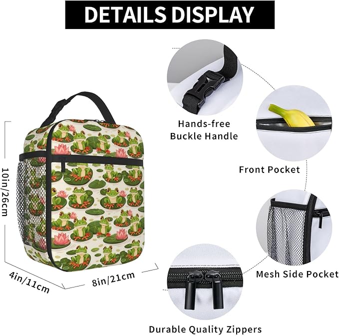 Frog Insulated Lunch Box for Women Men Frog Lunch Bag for Travel,or Fishing Polyester