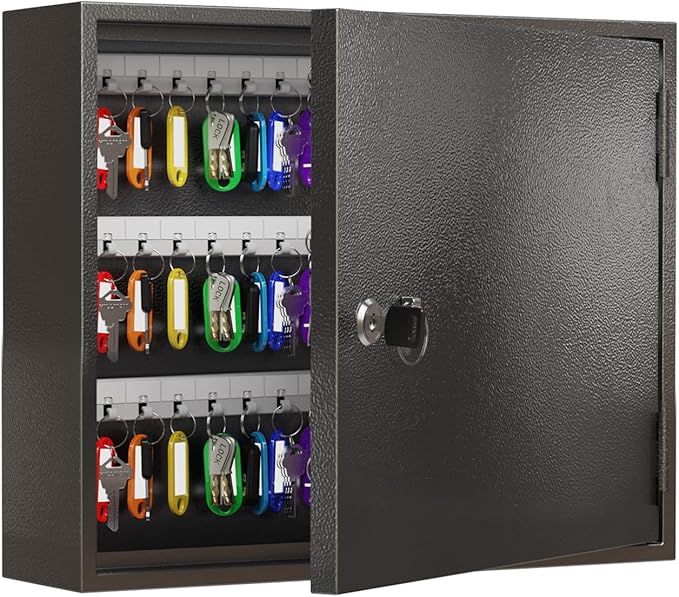 WeHere Key Lock Box for 90 Keys, Wall Mount Key Cabinet with Color Key Tags, Steel Key Storage Box with Lock, Key Holder Organizer for Home, Office, Apartment, Property Management