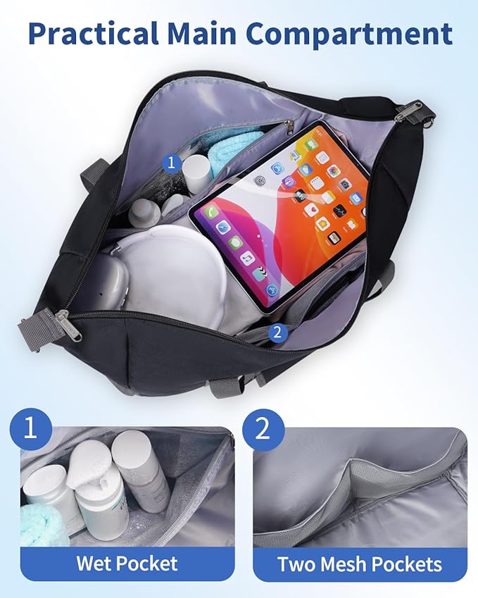 Narwey 18x14x8 Inches Travel Bag Spirit Airlines Frontier Personal Item Bag, Travel Duffel With Wet Pocket Carry on Bag for Airplane Underseat Duffle Overnight for Women and Men (Black)