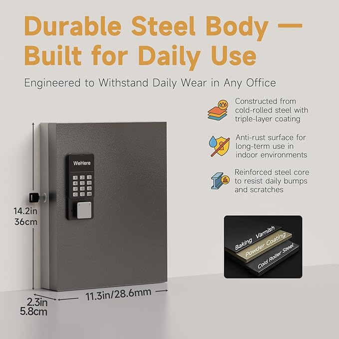 32 Key Lock Box Wall Mount, Smart Key Cabinet One Time Password/APP Bluetooth/Fixed/Wi-Fi Remote/Key Unlock, Key Management for Valets/Realtors/Office/Hotel