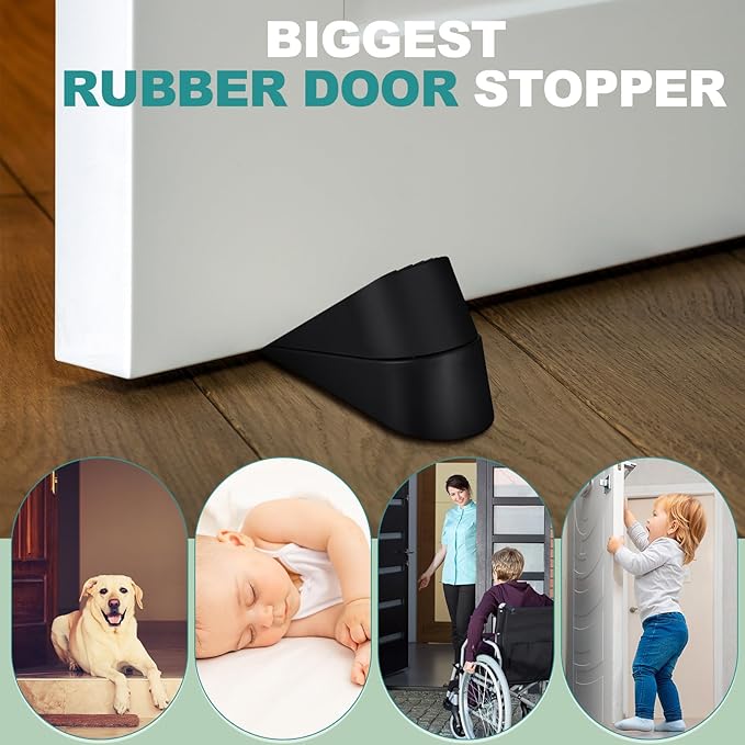Frienda 16 Pack Large Door Stoppers Heavy Duty Rubber Stopper for Bottom of Door Wedge Stopper for Home Office (Black)