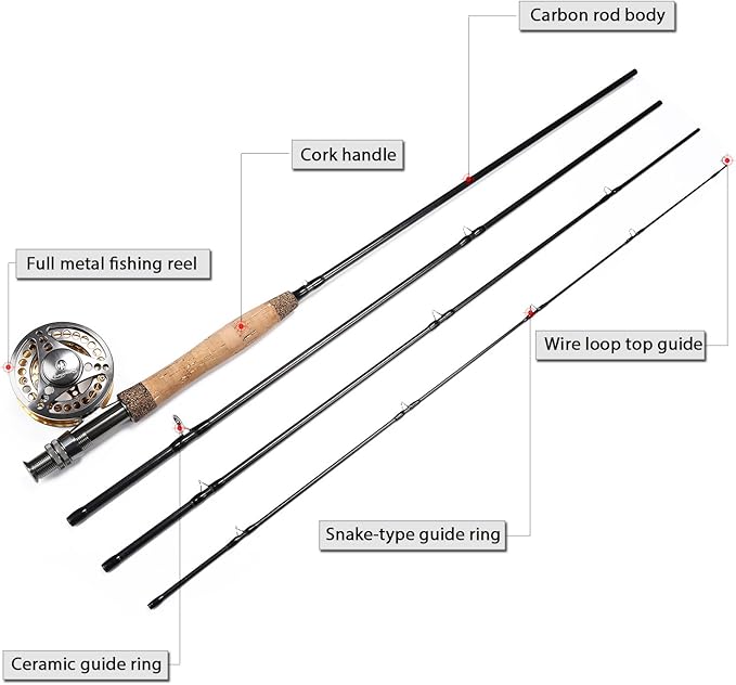 Sougayilang Fly Fishing Rod Reel Combos with Lightweight Portable Fly Rod and CNC-machined Aluminum Alloy Fly Reel,Fly Fishing Complete Starter Package