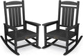 SERWALL Outdoor Rocking Chair Set of 2, HDPE Patio Rocking Chair All-Weather Porch Rocker for Balcony, Yard, Black