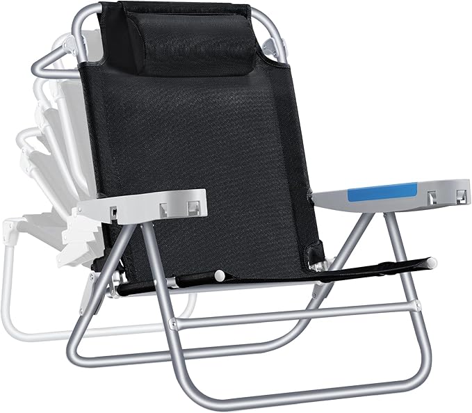 ICECO Backpacking Beach Chairs for Adults, 5 Positions Reclining Chair, Heavy Duty Folding Chairs, Portable Lay Flat Outdoor Chair with Cup Holder for Beach, Camping, Lawn, 350lb Capacity