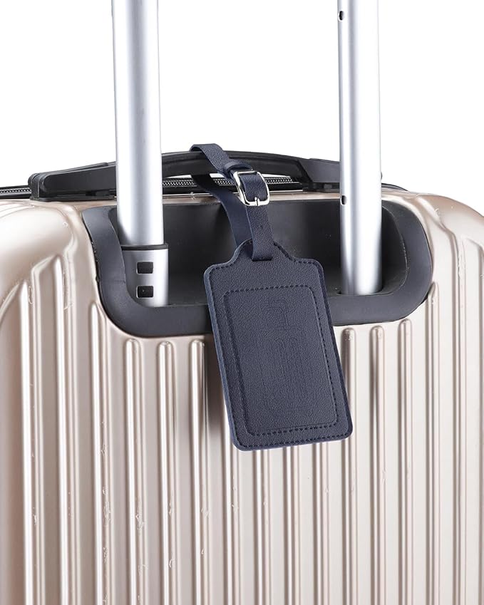 Teskyer Luggage Tags for Suitcases, TSA Approved with Privacy Protection Cover, Premium Faux Leather Bag Tags for Travel - 4 Pack, Blue