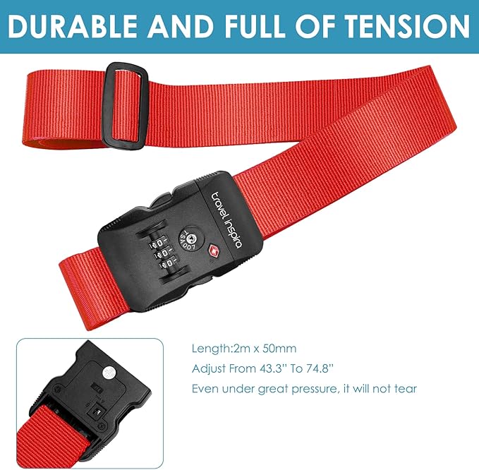 Travel Inspira Luggage Straps for Suitcases with TSA Lock, Protect Your Luggage Anti-Burst, High Visibility Color, Easy to Identify Luggage Adjustable Heavy Duty Belt for 20-32 Inch Suitcases