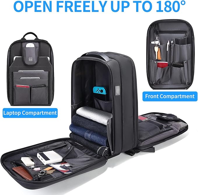 FENRUIEN Gaming Laptop Backpack 15.6 Inch, Expandable Hard Shell Backpack with USB Charging Port, Water Resistant Business Computer Backpack, Black