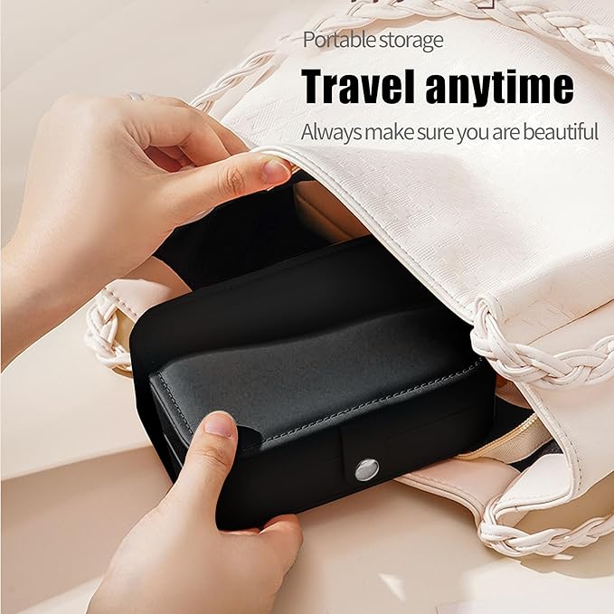 Travel Jewelry Box,Jewelry Travel Case, Small Jewelry Box,2 Layer Travel Jewlery Case, PU Leather Mini Portable Jewerly Storage Display Holder for Earrings, Ring, Necklaces, Bracelets