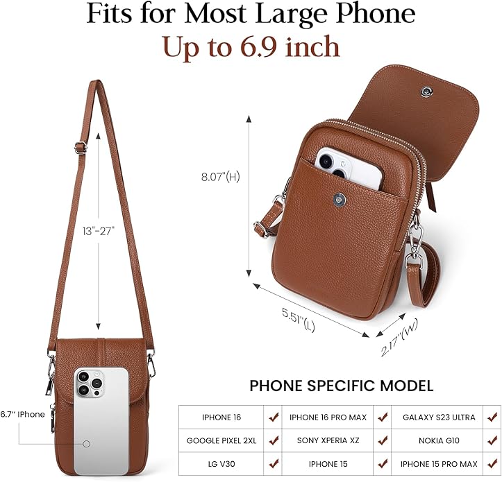 befen Genuine Leather Small Crossbody Bags for Women, Multi Pocket Cell Phone Crossbody Purse with RFID Blocking Card Slots
