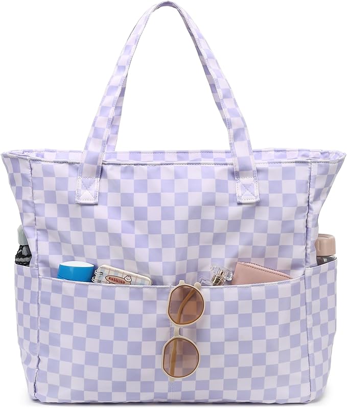 LEDAOU Large Beach Tote Bag Women Waterproof Sandproof Zipper Beach Tote Bag for Pool Gym Grocery Travel with Wet Pocket