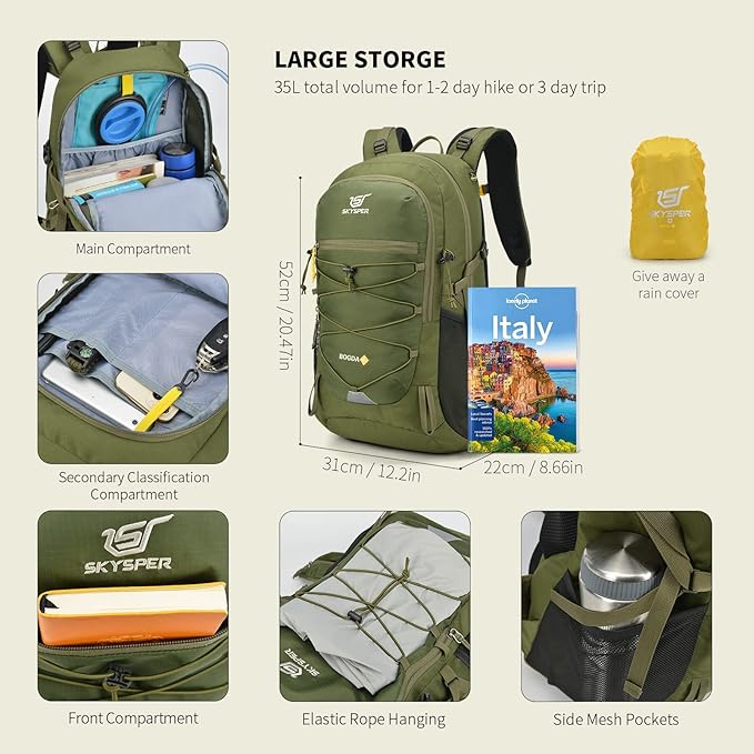 SKYSPER Hiking Backpack for Men Women, 35L Travel Backpack Waterproof Camping Backpack Outdoor Lightweight Daypack
