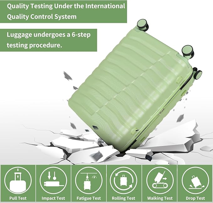 Lightweight Luggage with Spinner Wheels & YKK Zipper, 3-Piece Travel Suitcase ABS+PC Hardshell Luggage Set with TSA Lock, Light Avocado Green (20+24+28 inch)