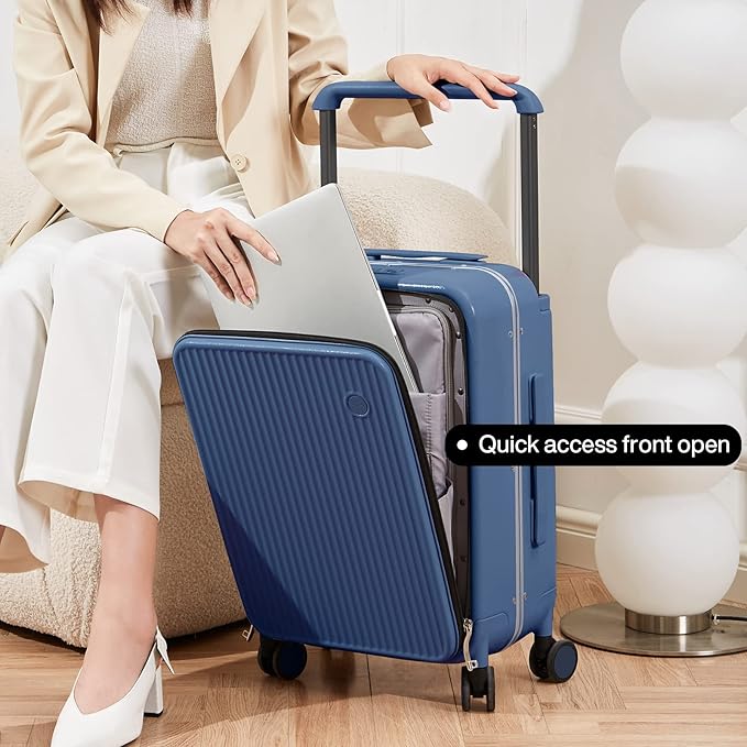 mixi Luggage Suitcases with Spinner Wheels 24'' Travel Luggage with Front Laptop Pocket, Wide Handle PC Hardshell Suitcase with TSA Lock, Checked Luggage(Sapphire Blue)
