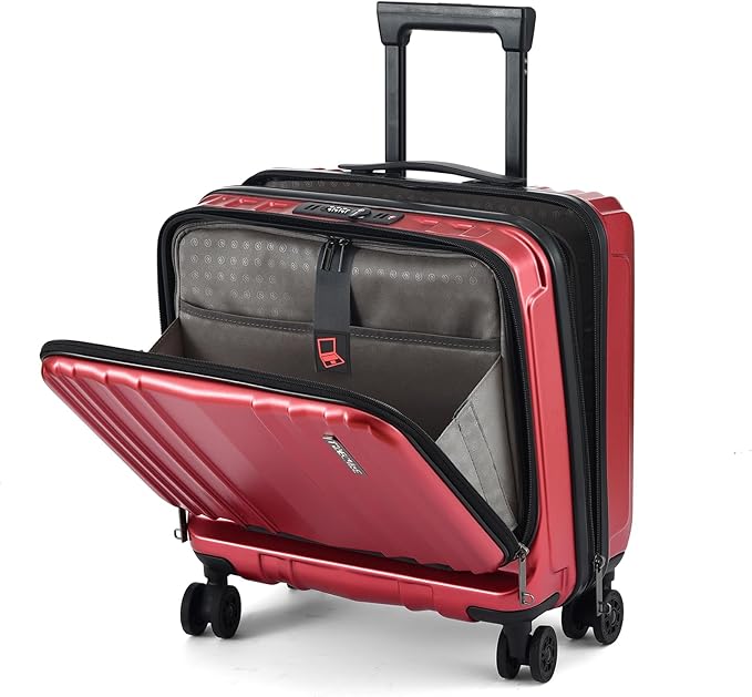TydeCkare 16" Carry on Luggage with 2 Laptop Compartments, Lightweight Hardshell ABS+PC Suitcase with Dual Control TSA Lock, with YKK Zipper, 4 Spinner Silent Wheels, for Business Travel, Wine Red