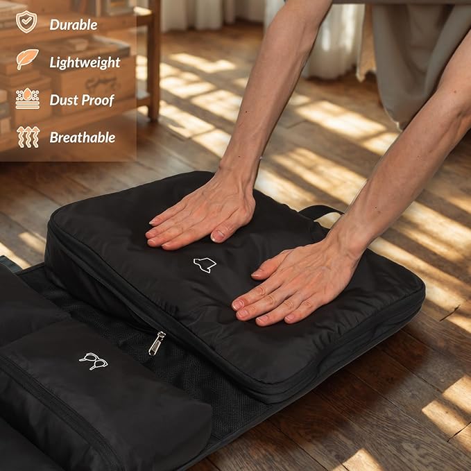 Hanging Packing Cubes,Garment Bags for Travel and Storage, Travel Apparel Bags for Men Women with 5 Solid Color Pockets, Storage Bags for Clothes, Socks,Underwear for Carry on Suitcase (Black)