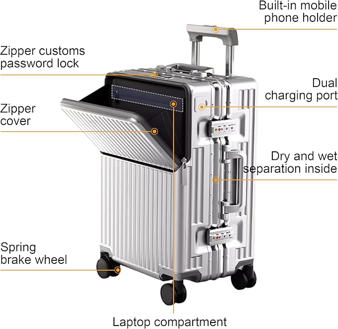 Zipperless Luggage, 22x14x9 Aviation Certified, Polycarbonate Aluminum Hardshell, Expandable Carry-On Luggage with Spinner Wheels, Hardshell Luggage, 20 Inch Cabin