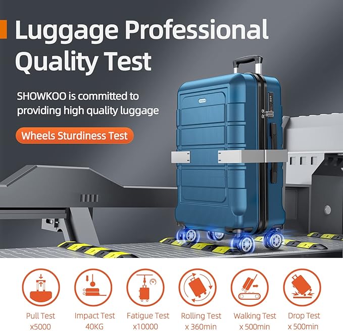 SHOWKOO Luggage Sets Expandable PC+ABS Durable Suitcase Sets Double Wheels TSA Lock 4 Piece Luggage Set Navy