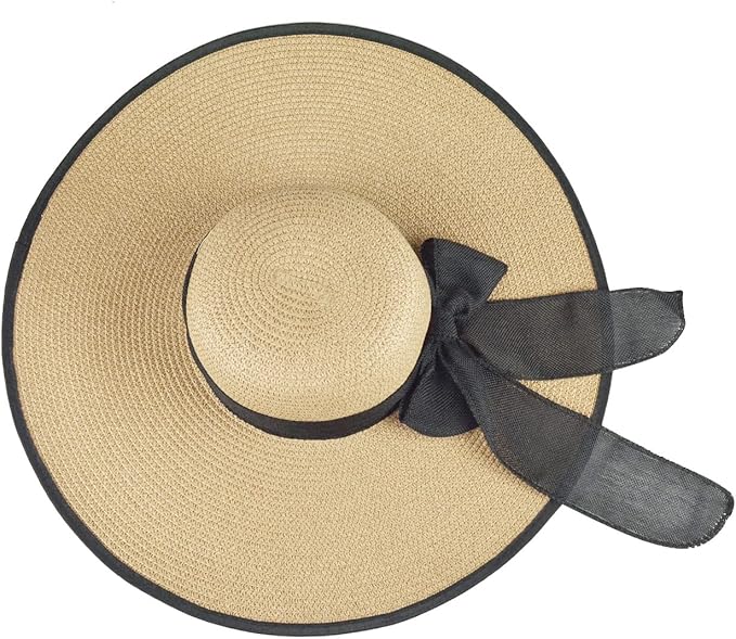 DRESHOW Beach Hats for Women Big Straw Wide Brim Summer Hat Floppy Foldable Roll up Cap Sun Hat UPF 50+