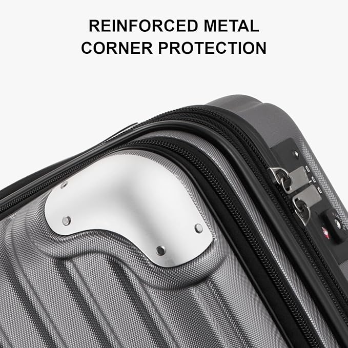 LEVEL8 Grace Carry on Luggage, 20 Inch Expandable Hard Shell Suitcases with Wheels, Abs+Pc Harshell Spinner Luggages with Tsa Lock, Travel Bag for Women Men, Grey