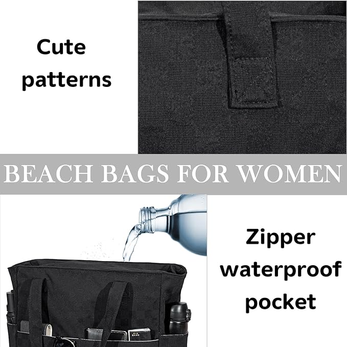 LEDAOU Beach Bag Waterproof Sandproof Women Tote Bag Pool Bag with Zipper for Gym Grocery Travel with Wet Pocket