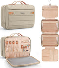 Women's Hanging Toiletry Bag, Waterproof Travel Cosmetic Organizer with Jewelry Storage, Large Capacity Makeup Case for Full-Size Skincare & Bathroom Essentials, Portable Cosmetic kit, Khaki