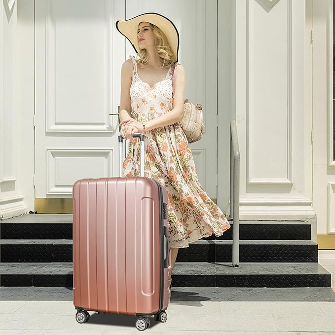 FOCHIER F Luggage Sets, Expandable 3 piece Hard Shell Luggage Set with TSA Lock, PC+ABS Hardside Travel Suitcase with Wheels for Women Men 20 24 28 Inch (Rose Gold)