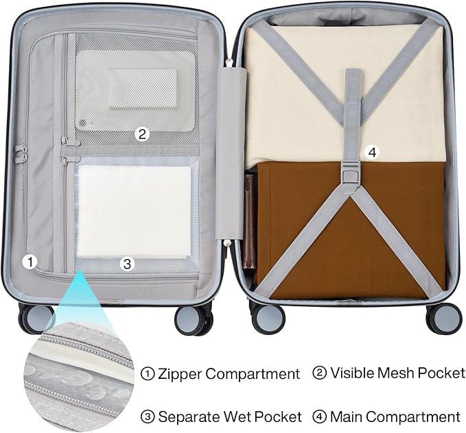 Hanke 20 Inch Hard Shell Suitcases with Spinner Wheels, Lightweight Carry On Luggage 22x14x9 Airline Approved Built-in TSA Lock, Durable Suitcase Rolling Luggage Carry-On Bag(Gray)