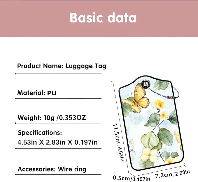 Luggage Tags for Suitcases, 2-Pack PU Leather for Cruise & Travel, Baggage ID Tags with Privacy Cover & Address Card, Durable Metal Ring, Kids Adults Travel Accessories, Watercolor Flutter