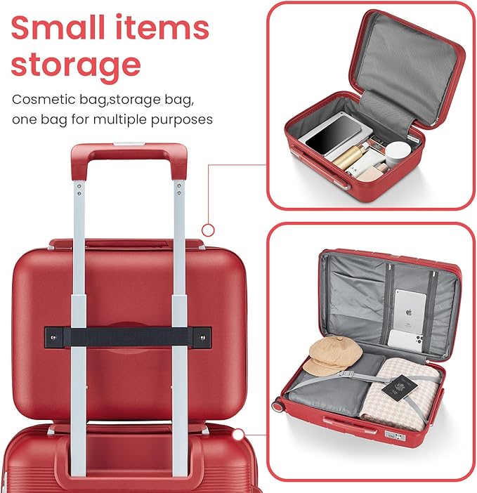 Campfun Luggage 4 Piece Sets, Expandable Carry On Luggage Set Hardshell PP, Suitcase Set with Double Spinner Wheels, Checked Durable Lightweight with TSA Lock, 14/20/24/28in, Red(A)